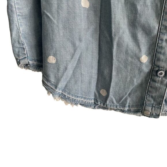 ANTHRO Cloth & Stone Blue Chambray Polka Dot Shirt Blouse M - Picture 3 of 6